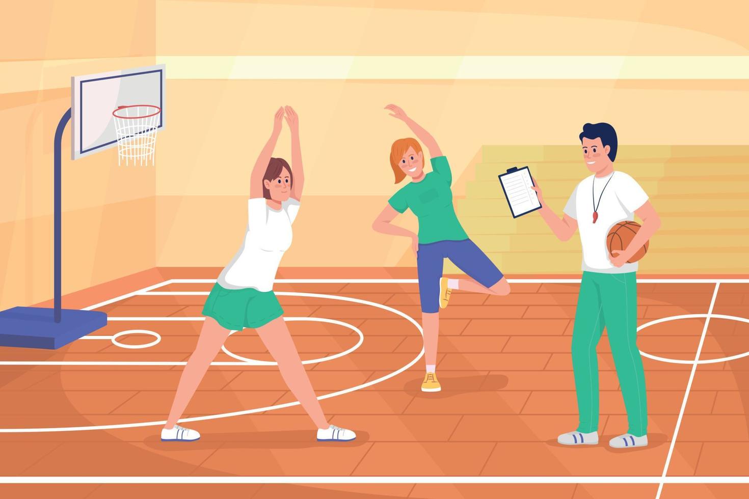 Basketball class flat color vector illustration