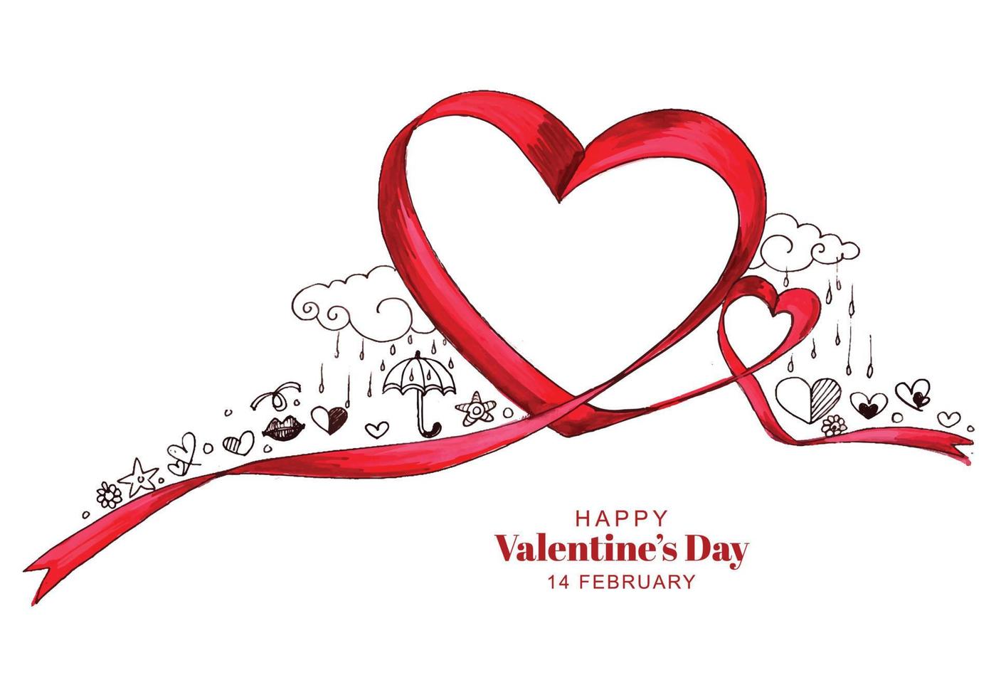 diseño hermoso de la tarjeta del día de san valentín del corazón de la cinta vector