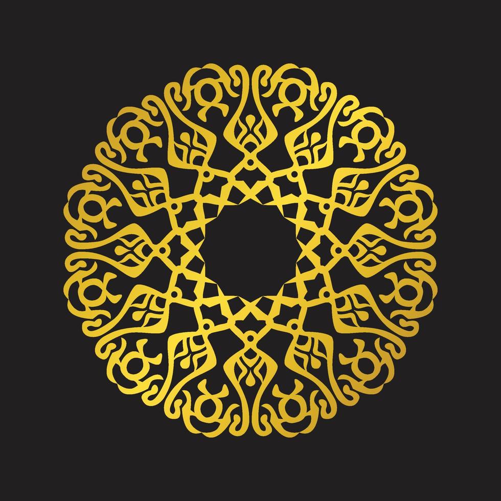 vector de diseño de estilo de motivo vintage de círculo de ornamento de mandala de lujo dorado