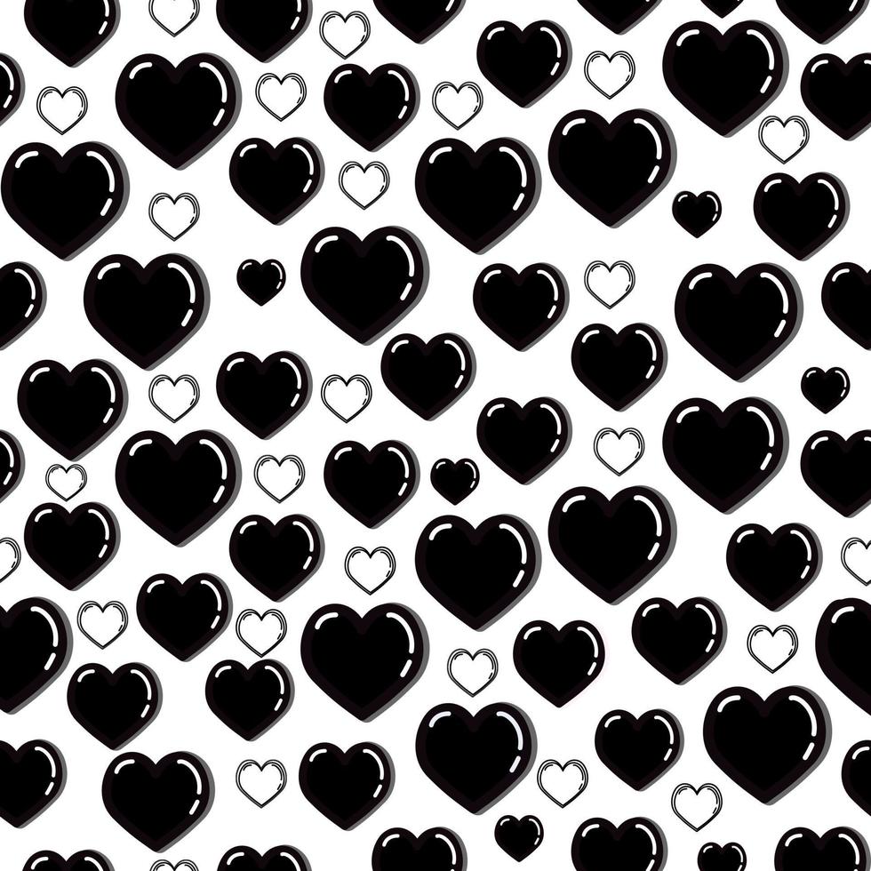 un bonito fondo de corazón negro, un diseño sin costuras de corazón negro, un patrón de corazón negro. vector
