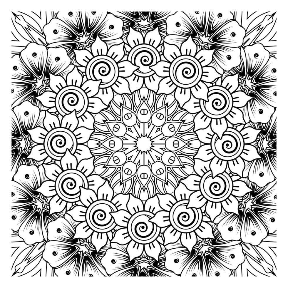 patrón circular en forma de mandala para henna, mehndi, tatuaje, decoración. adorno decorativo en estilo étnico oriental. página de libro para colorear. vector