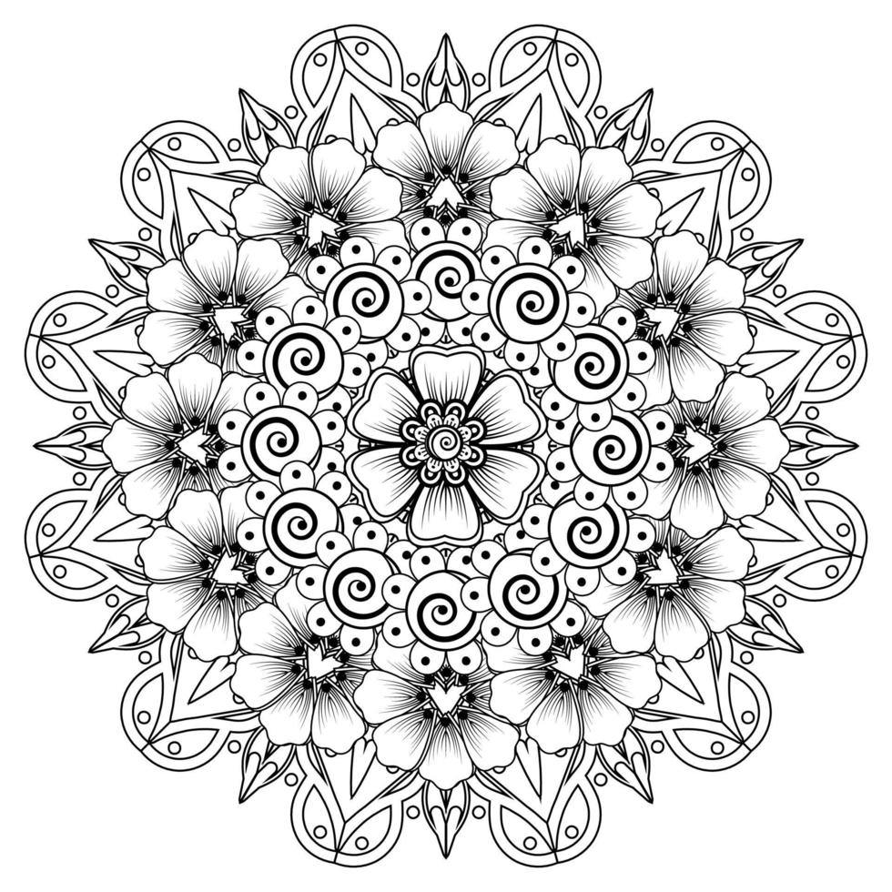 patrón circular en forma de mandala para henna, mehndi, tatuaje, decoración. adorno decorativo en estilo étnico oriental. página de libro para colorear. vector