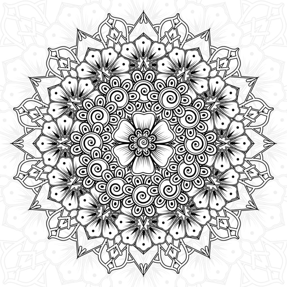 patrón circular en forma de mandala para henna, mehndi, tatuaje, decoración. adorno decorativo en estilo étnico oriental. página de libro para colorear. vector