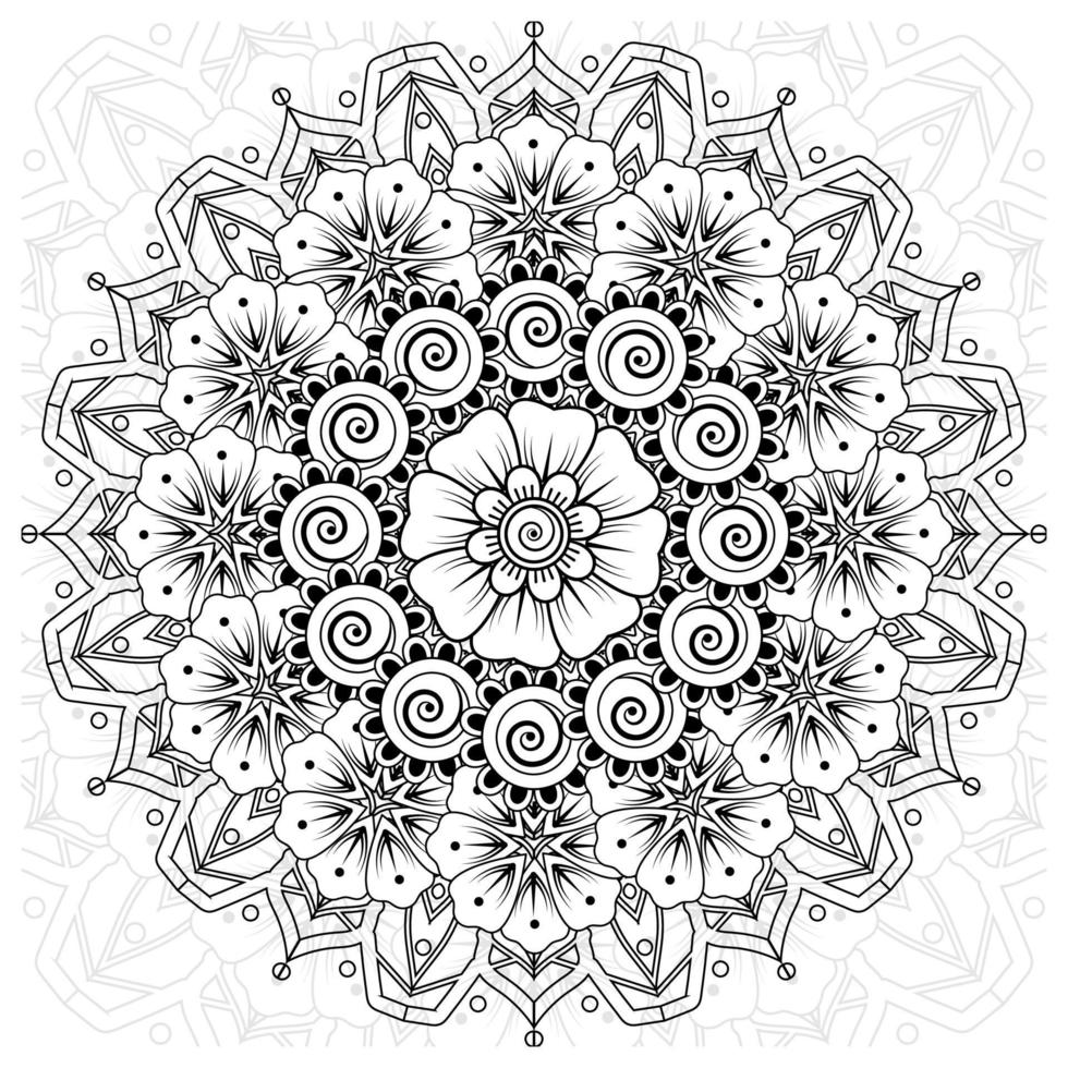 patrón circular en forma de mandala para henna, mehndi, tatuaje, decoración. adorno decorativo en estilo étnico oriental. página de libro para colorear. vector