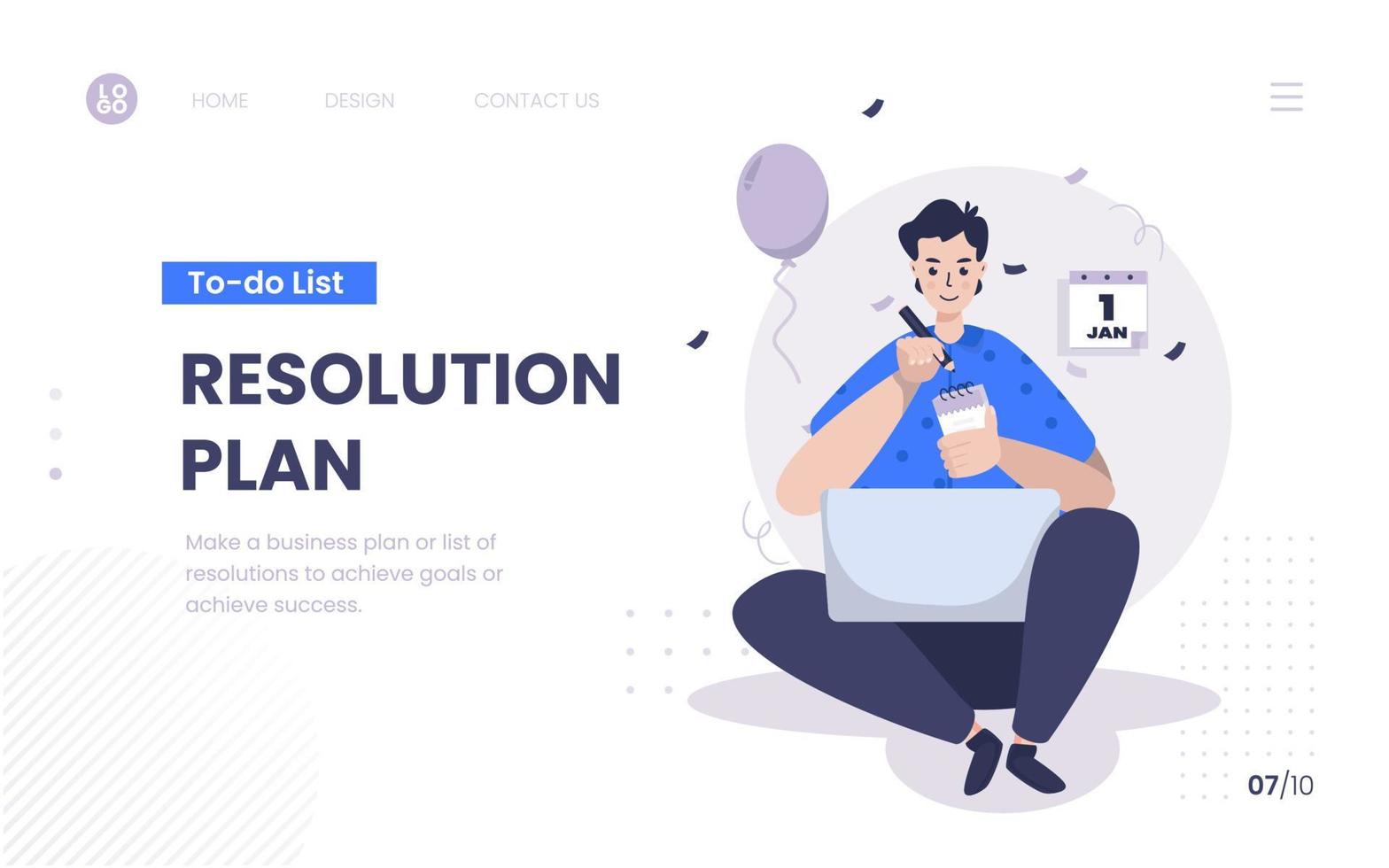 Write a resolution plan and target on landing page design vector