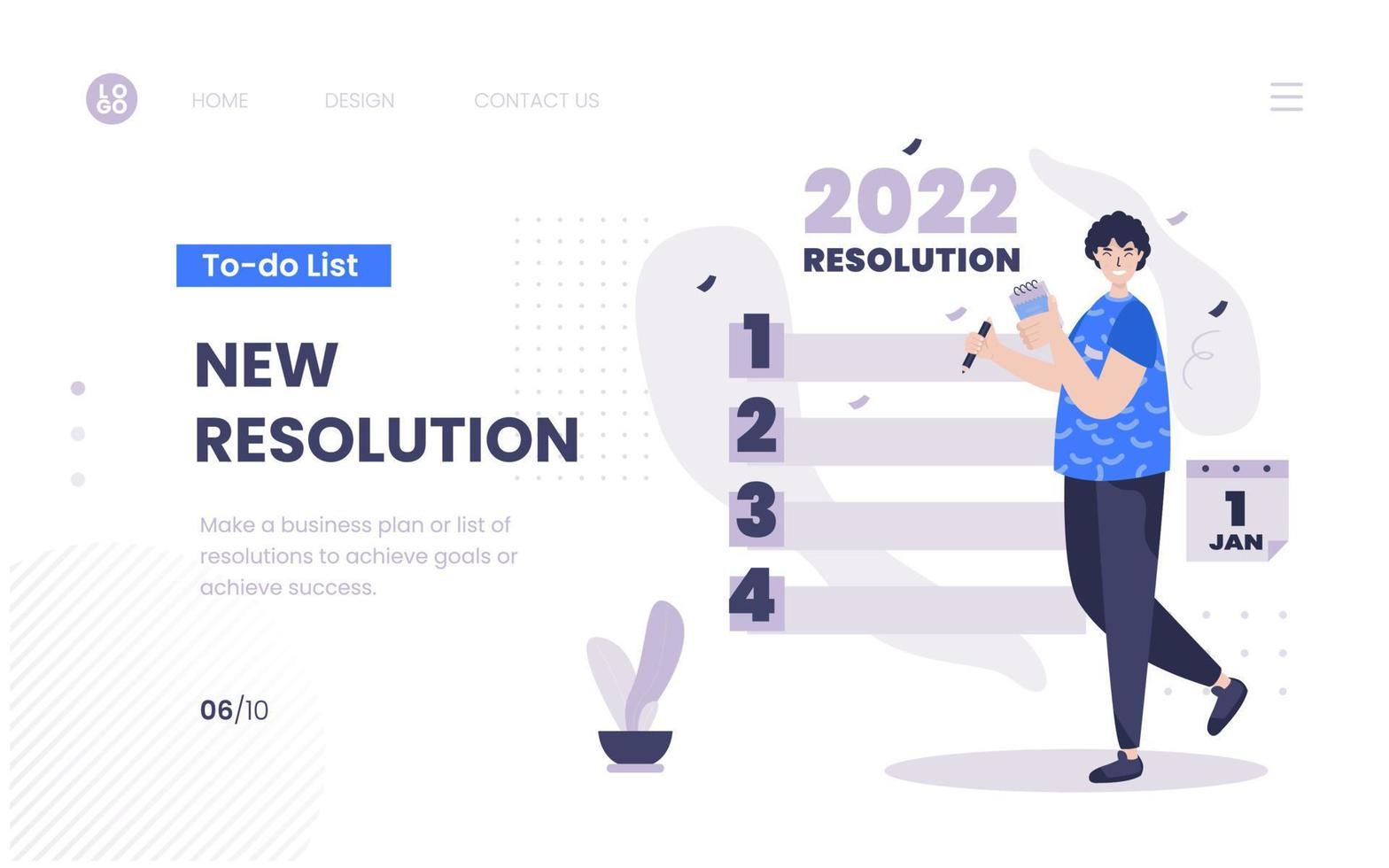 Flat design of 2022 resolution goals on landing page template vector