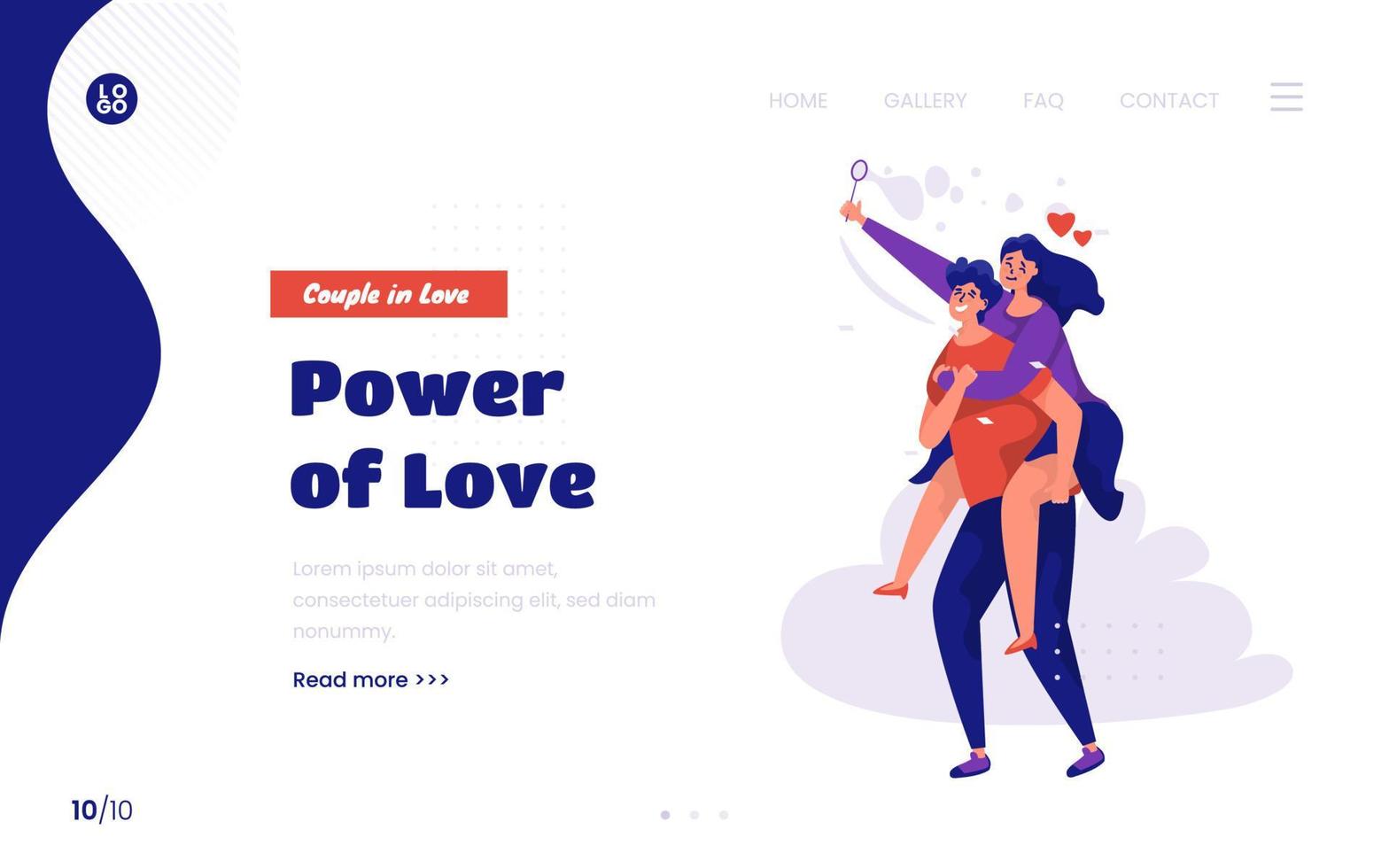 Happy couple falling in love on landing page design vector