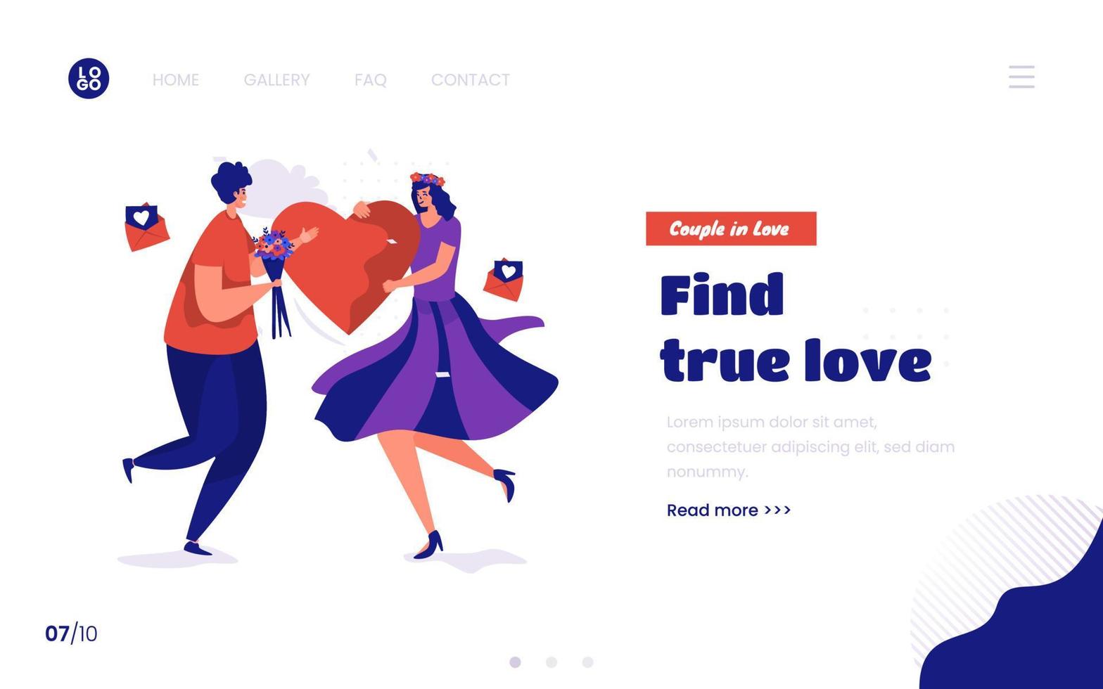 Couple in love with a man find true love on landing page design vector