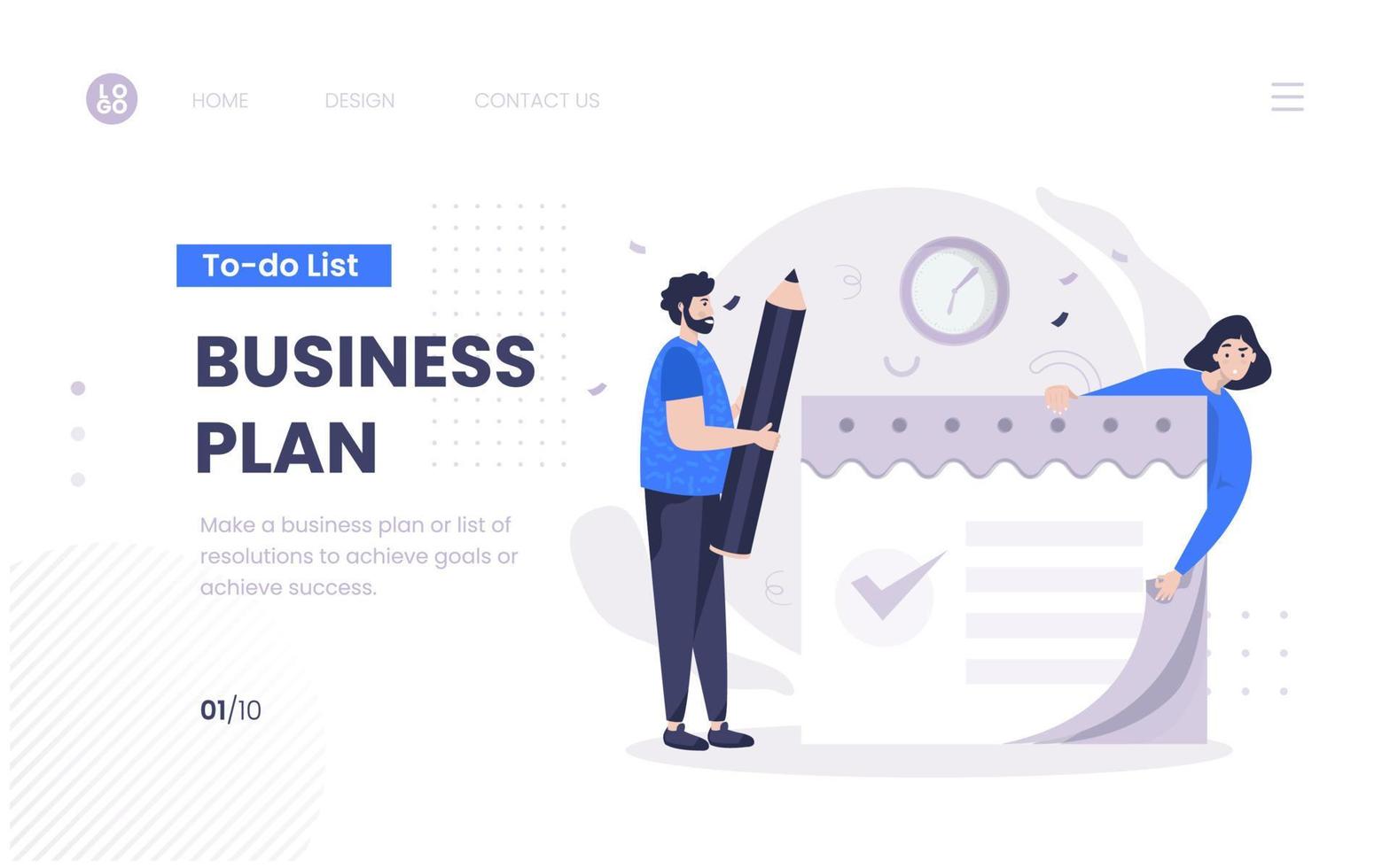 Teamwork and business plan concept on landing page template vector