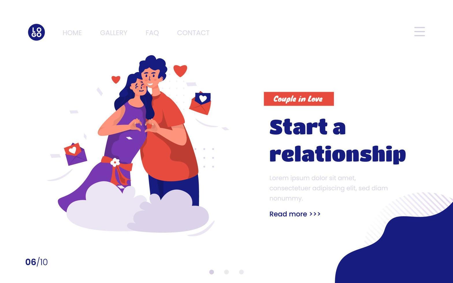 Couple with a love hand symbol on landing page design vector