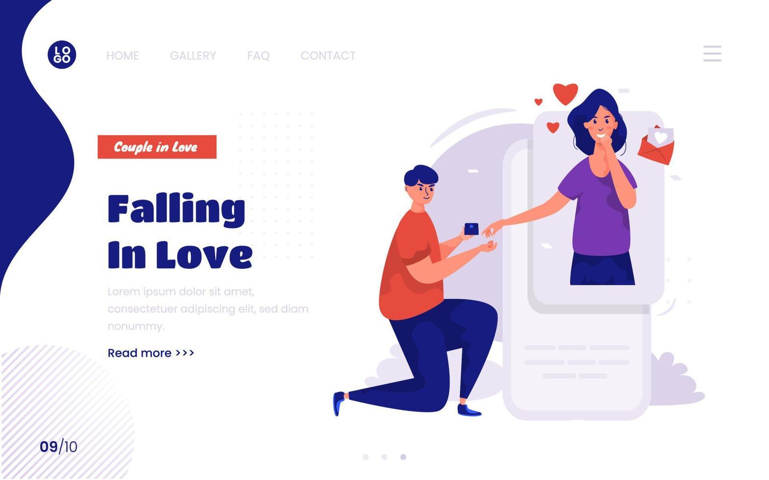A man expressing love concept on landing page design vector