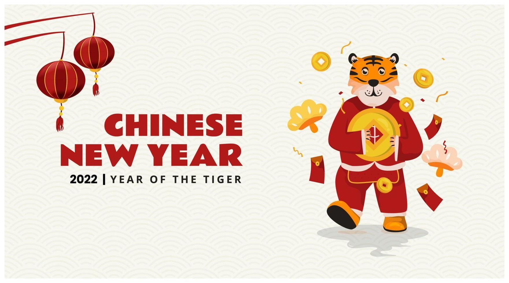 año nuevo chino 2022 con lindo personaje de tigre en plantilla de banner vector
