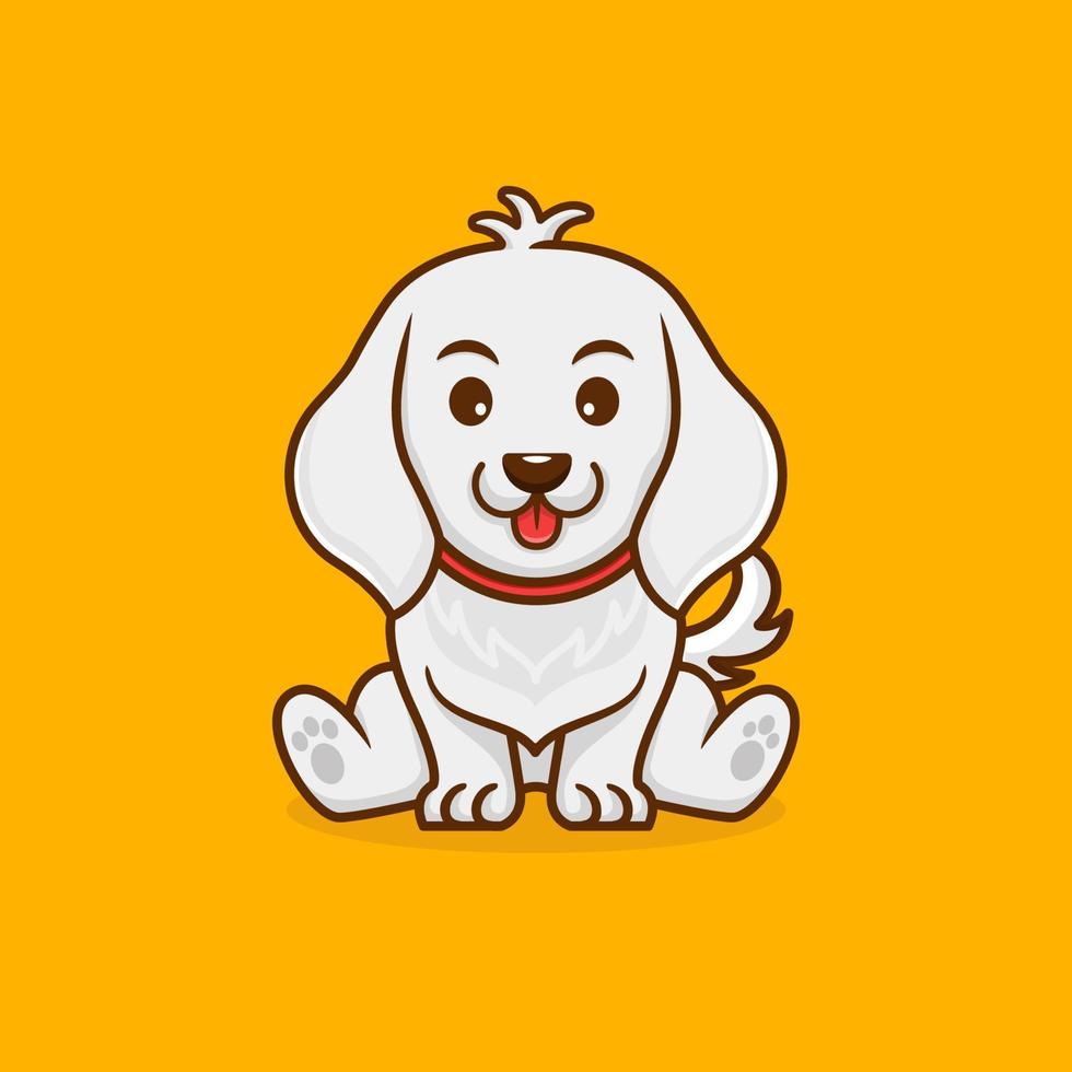 Cute white puppy sitting. Vector Illustration