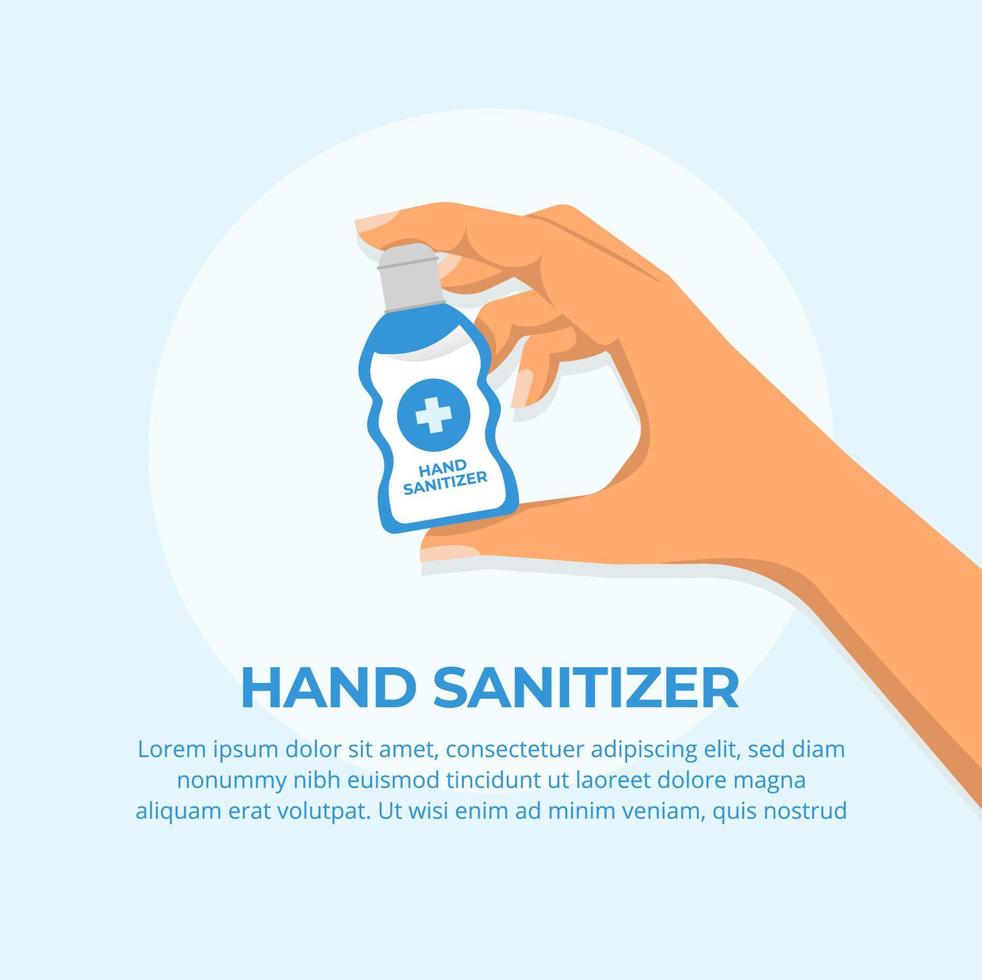 Hands hold the hand anitizer, for prevention against viruses, and maintain health. flat design, icon concept, vector illustration