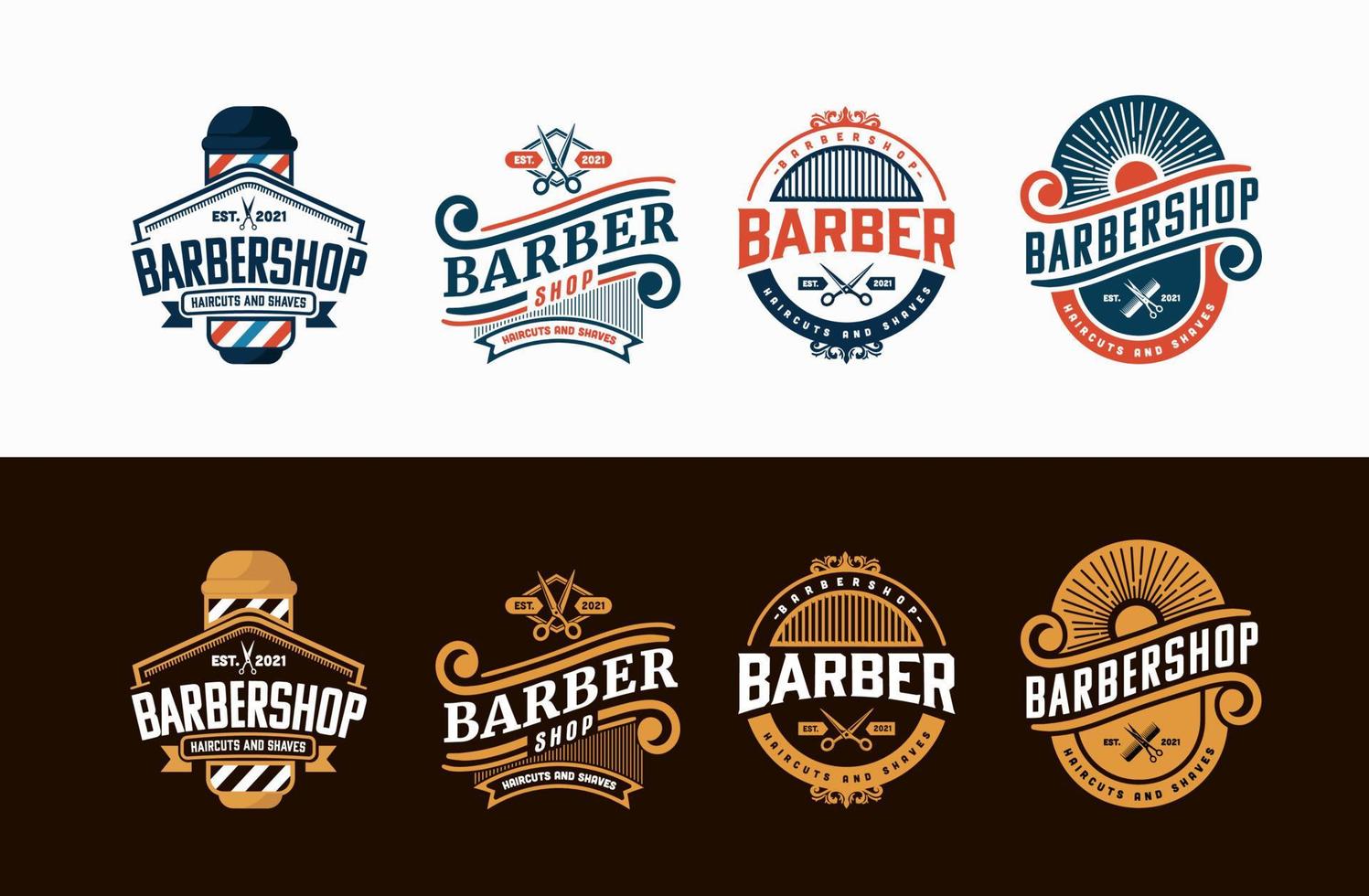 Set barbershop logo design vintage lettering Vector Image