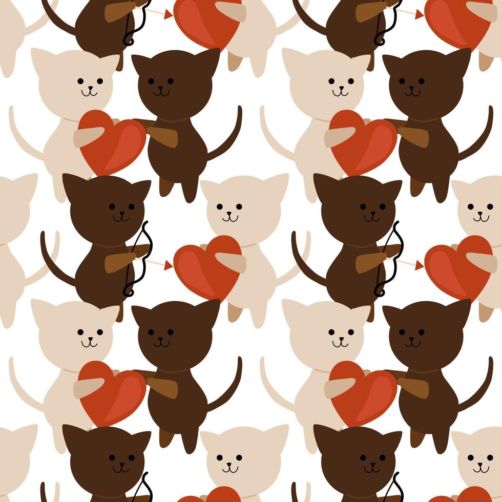 white cat and brown cat Hearts and arrows of love. Seamless pattern for decoration. Valentine's Day. Wrapping paper pattern. vector