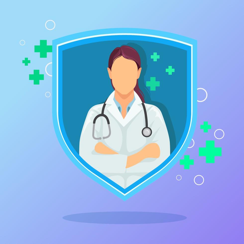 shield and female doctor, logo design vector illustration