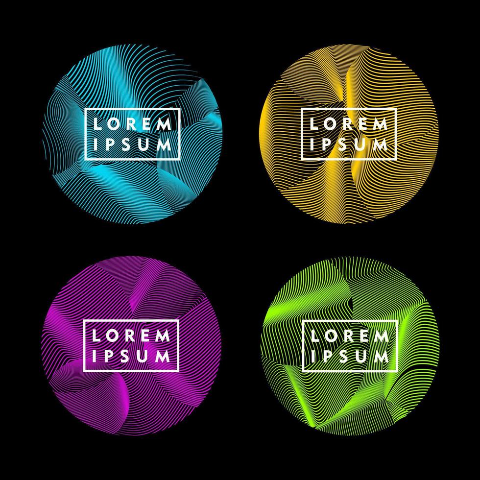 Round shape with abstract line pattern color design element vector set