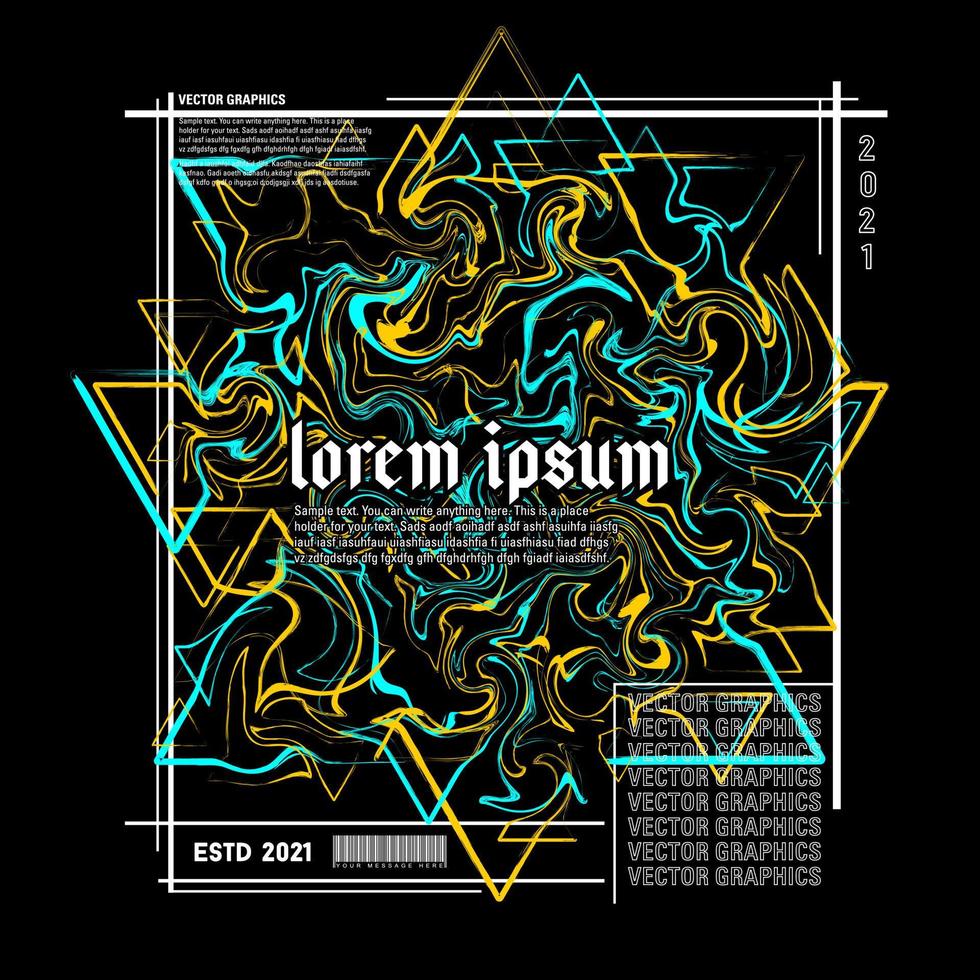 Abstract vector design of liquid paint lines in yellow and light blue, suitable for designing t-shirts, posters, banners, flyers, and more