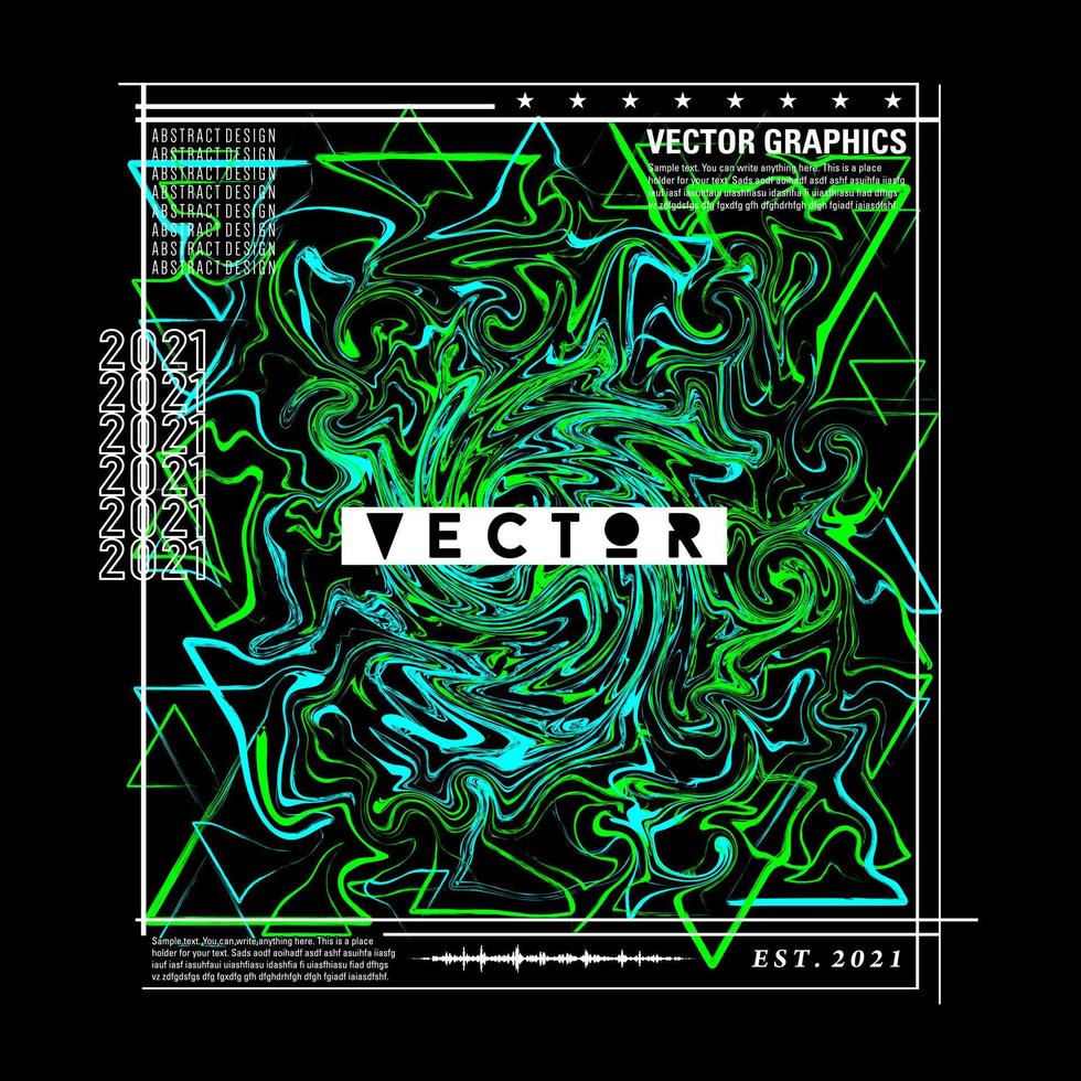 diseño vectorial abstracto de líneas de pintura líquida en verde y azul claro, adecuado para diseñar camisetas, afiches, pancartas, volantes y otros vector