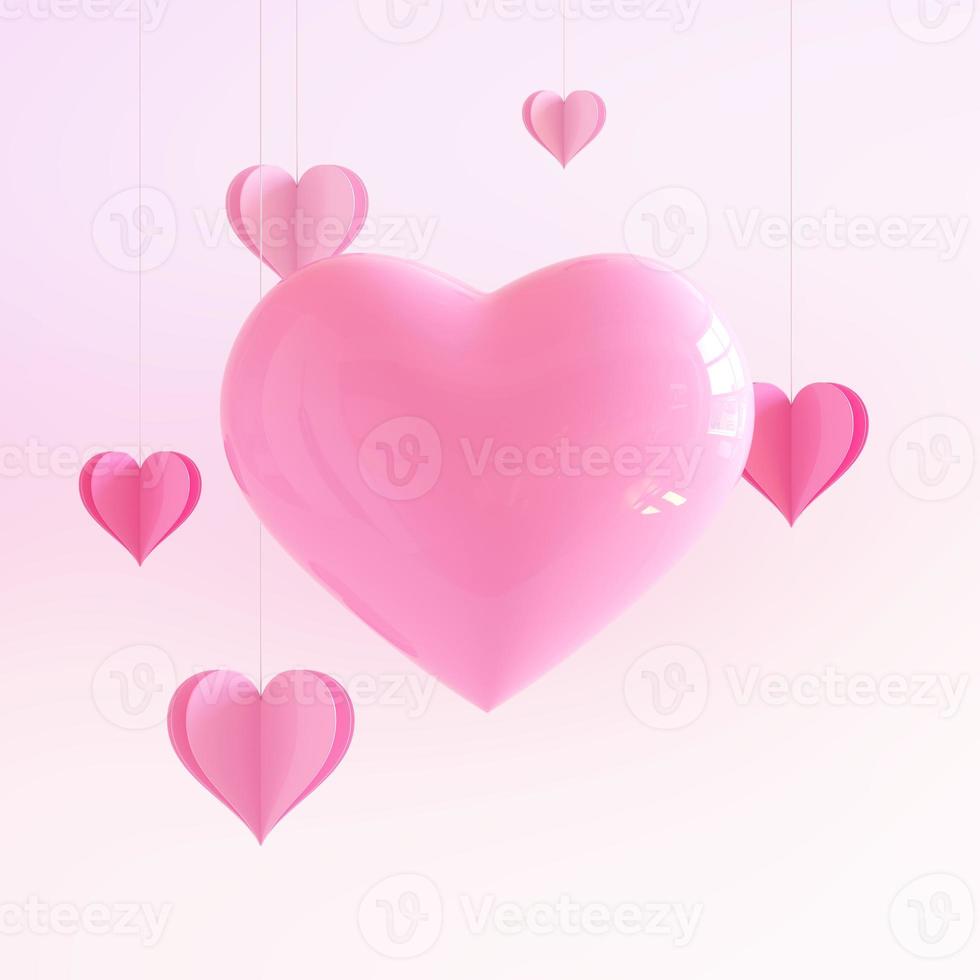 Happy Valentine's Day. pink Background with Realistic Hearts. photo