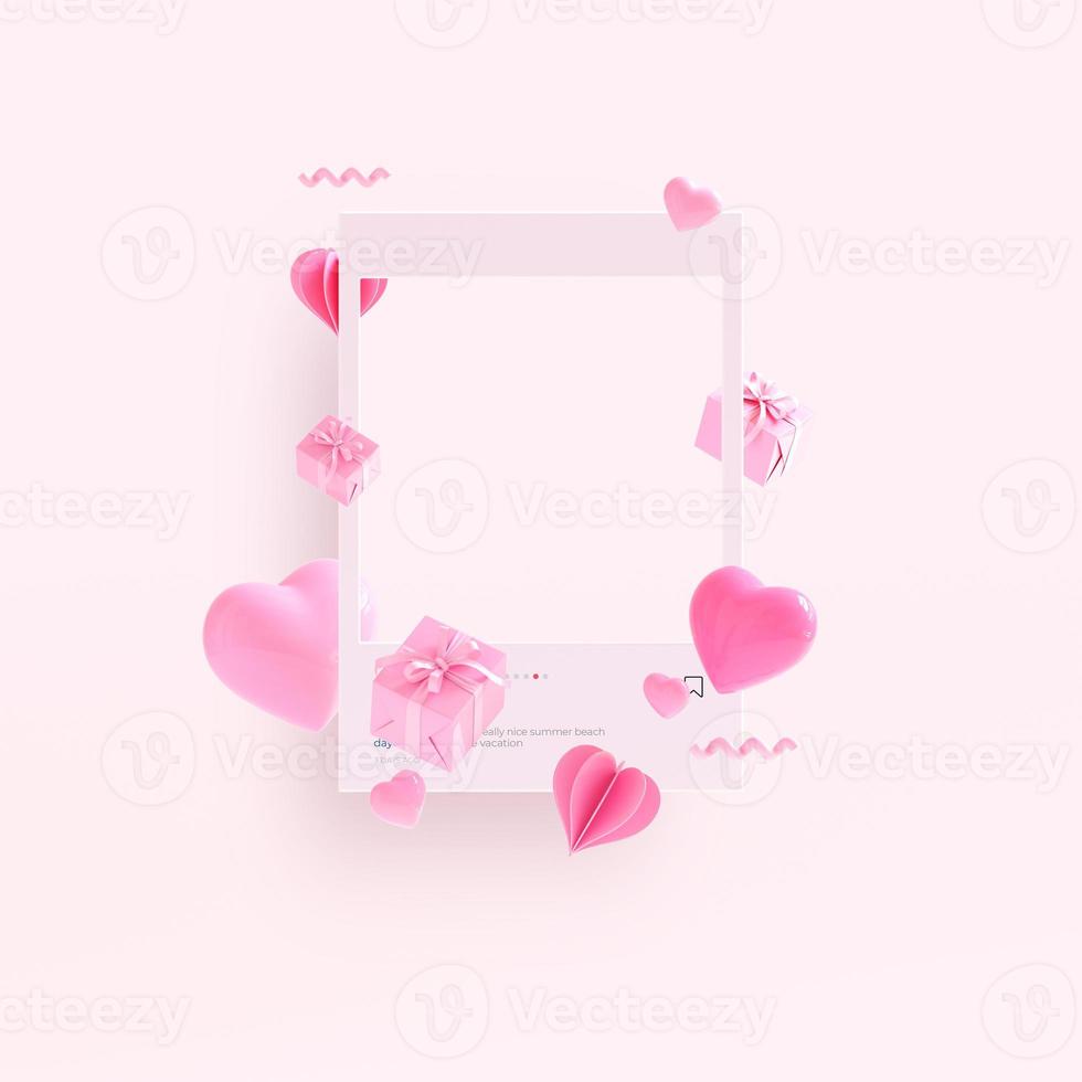 Happy Valentine's Day. pink Background with Realistic Hearts. photo