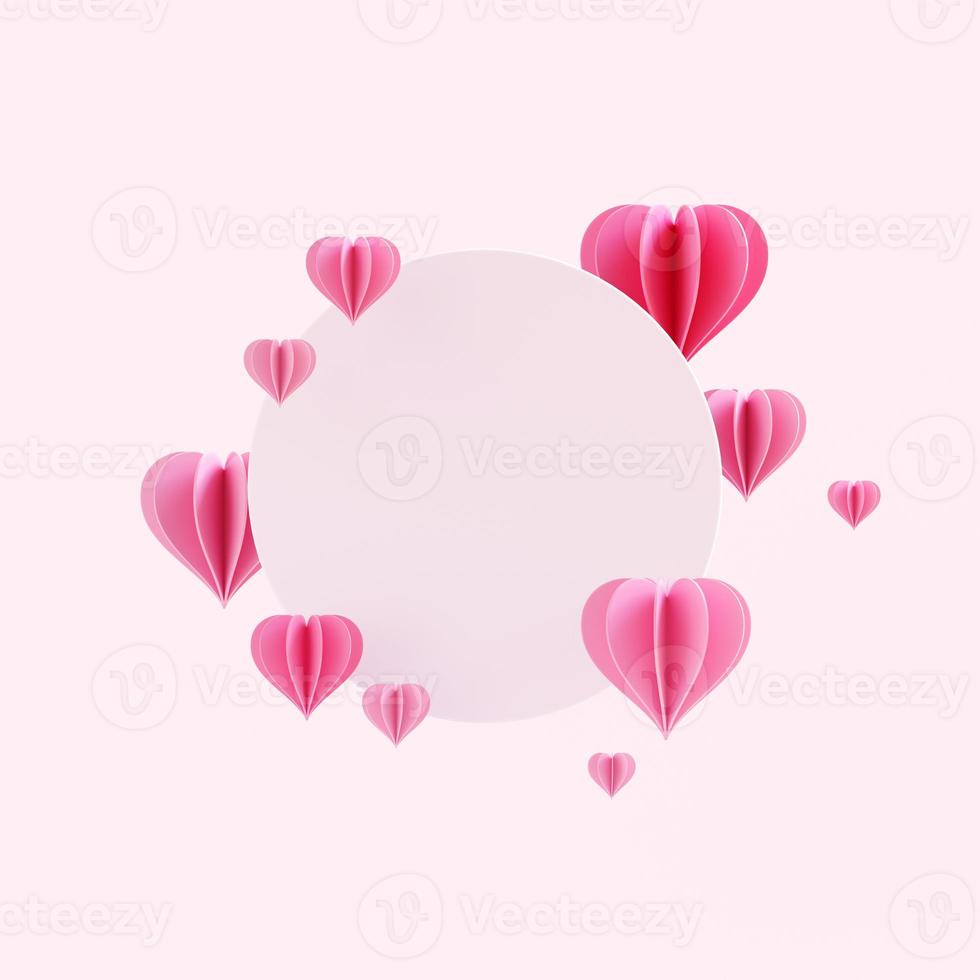 Happy Valentine's Day. pink Background with Realistic Hearts. photo