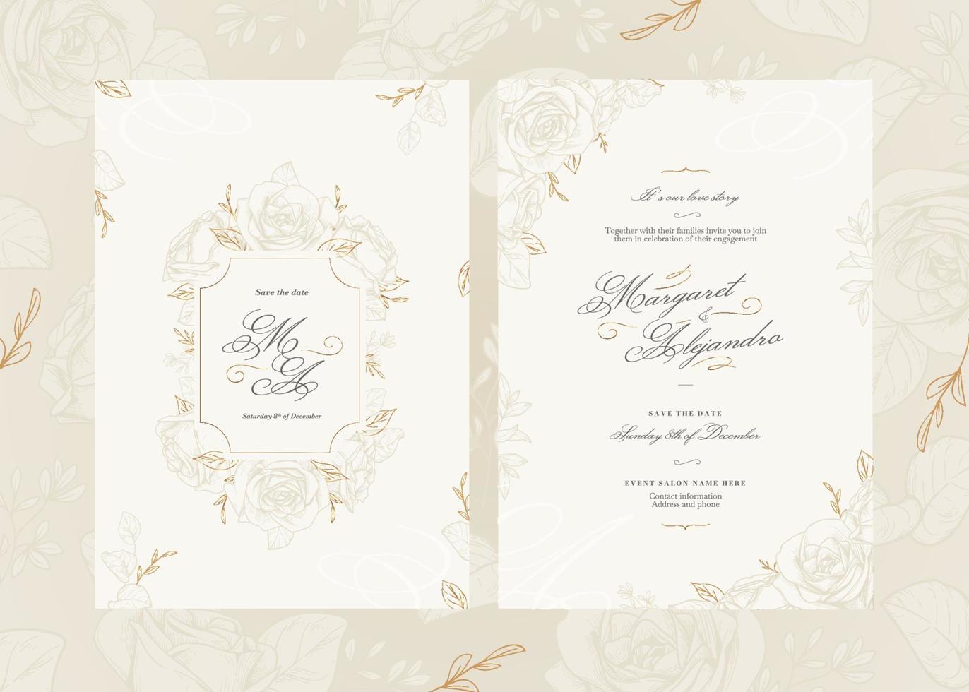 Hand drawn floral wedding invitation vector