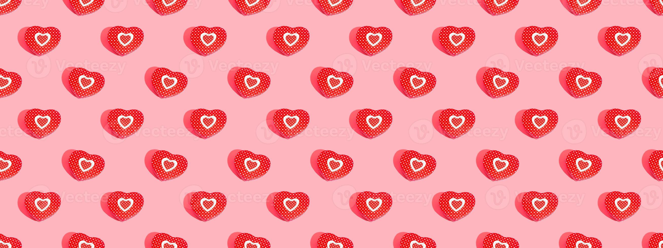 Heart shaped box on a pink background. Banner or postcard for valentine's day. pattern. photo