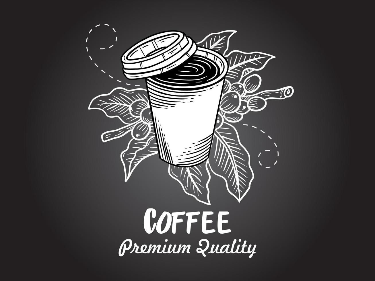 Hand Drawn Coffee Shop Beans Cup with Branch Background illustration vector