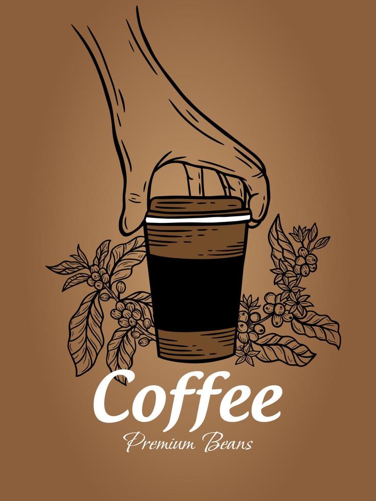 Hand Drawn Coffee Shop Beans Cup with Branch Background illustration vector