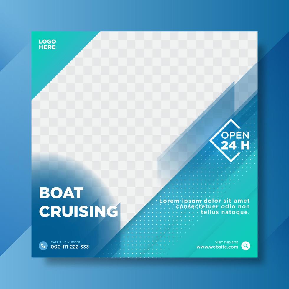 Boat cruising template design for social media post. With abstrack background vector