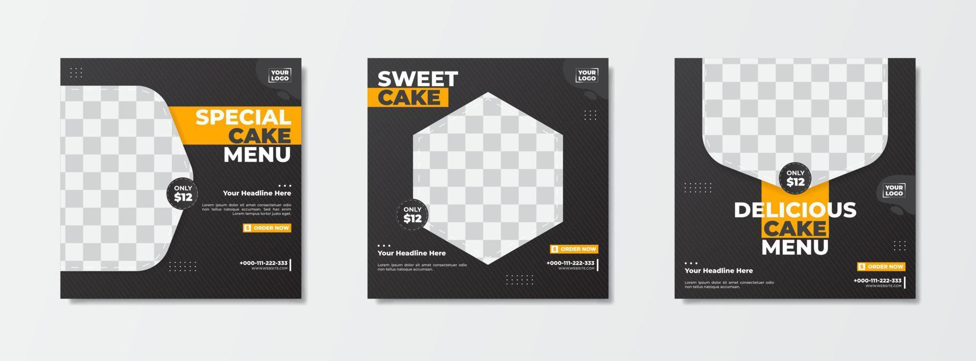 Special cake menu sale template for social media post vector
