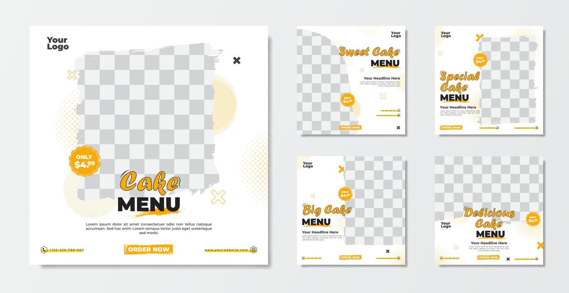 Cake menu promotion template collection vector