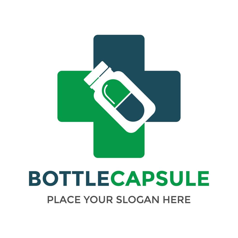 Medical Capsule vector logo template. This design use cross health symbol. Suitable for health business.