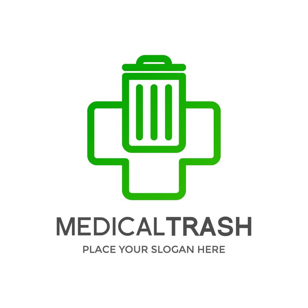 Medical trash vector logo template. This design use cross symbol. Suitable for health business.