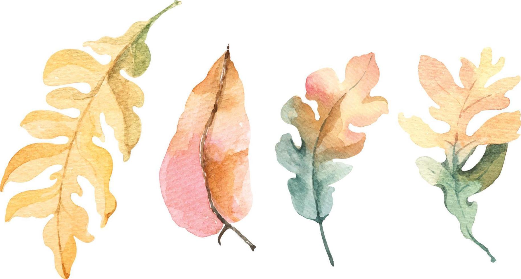 Autumn leaves collection with watercolor 1 vector