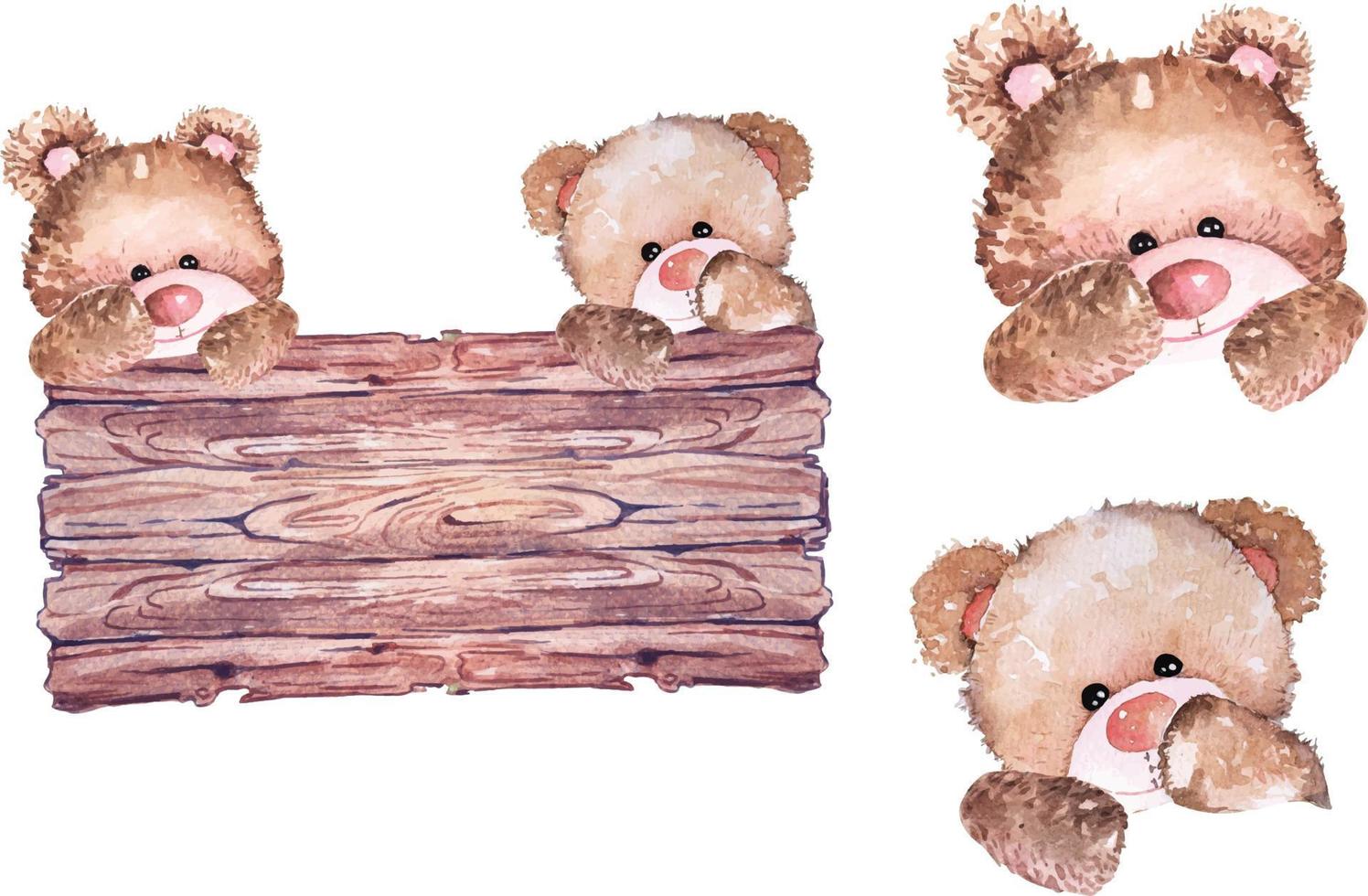 teddy bears watercolor 8 vector