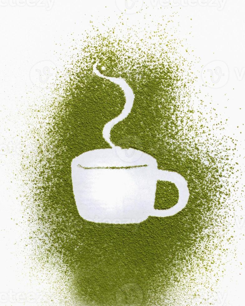 Matcha cup of tea by powdered matcha green tea. healthy drinks concept. energy boosting beverages. photo
