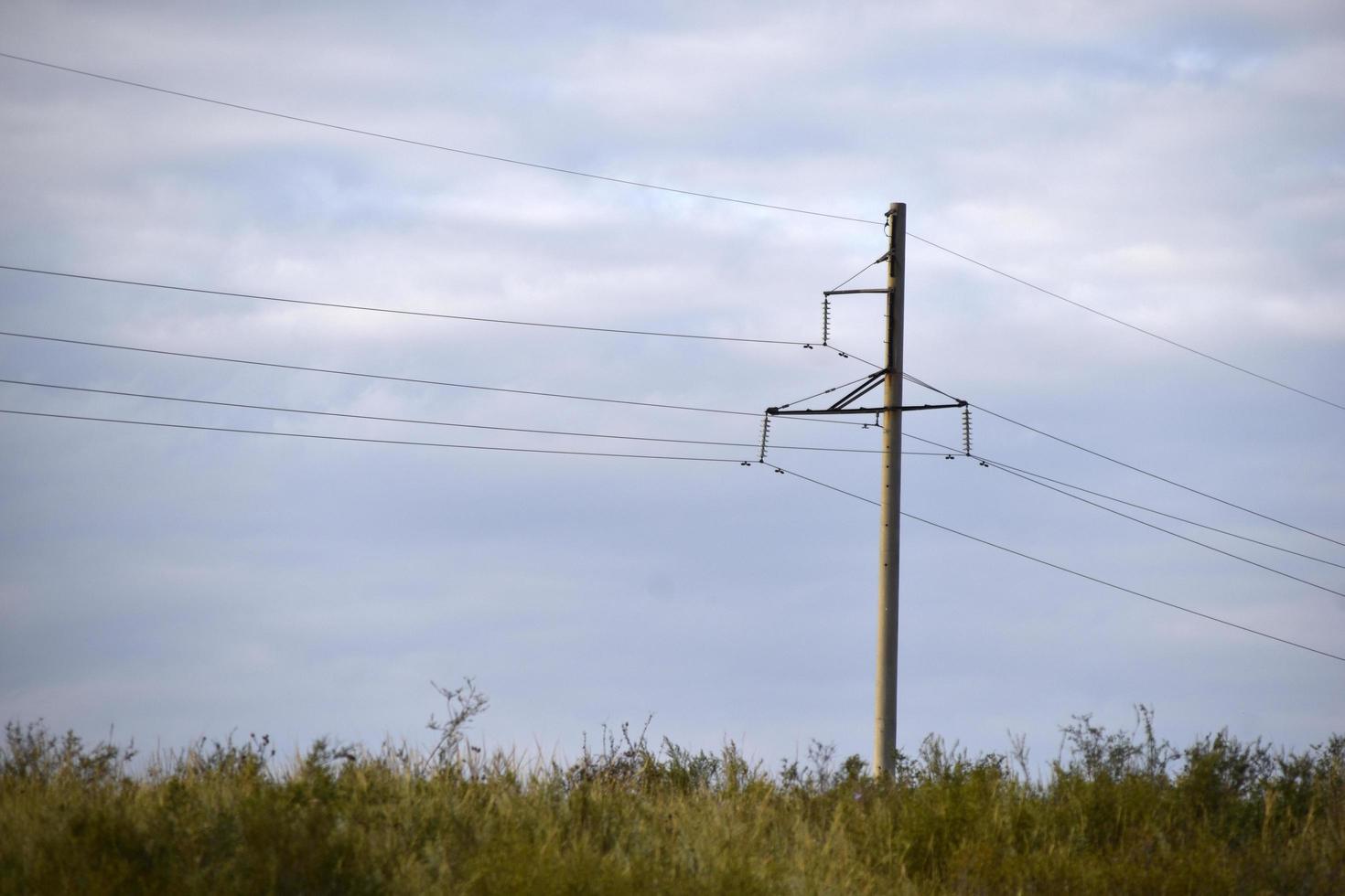 High voltage power line in the steppe field photo