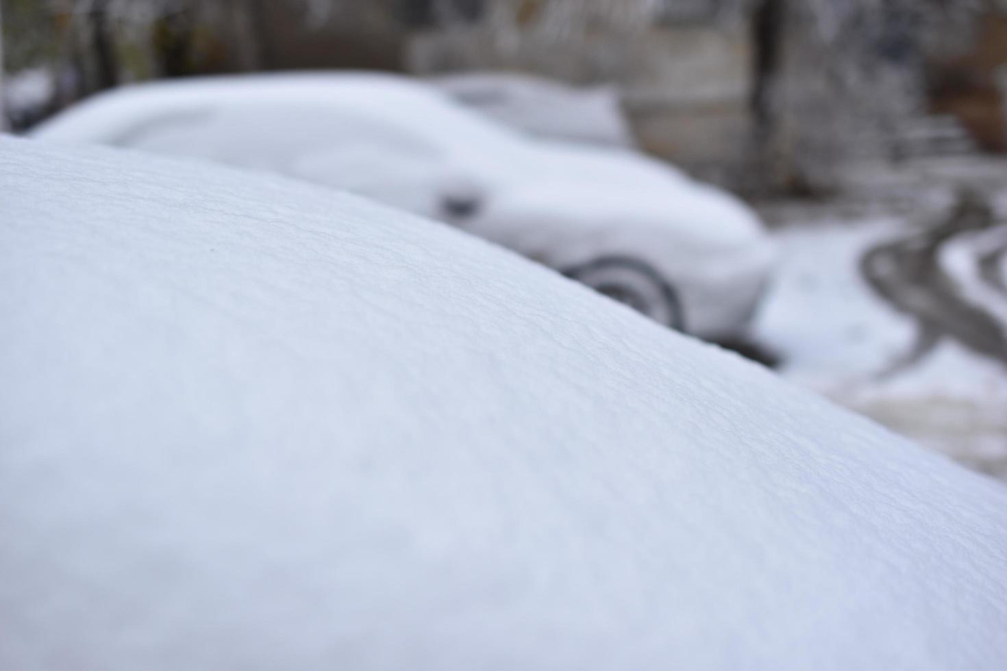 Cars in the winter in the snow after a snowfall photo