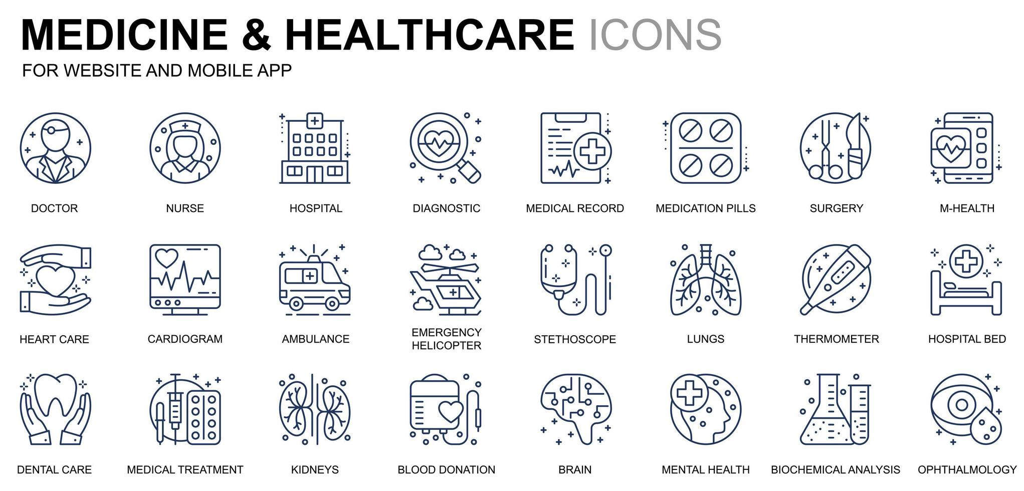 Simple Set Healthcare and Medicine Line Icons for Website and Mobile Apps. Contains such Icons as Doctor, Hospital, Medical Equipment. Conceptual color line icon. Vector pictogram pack.