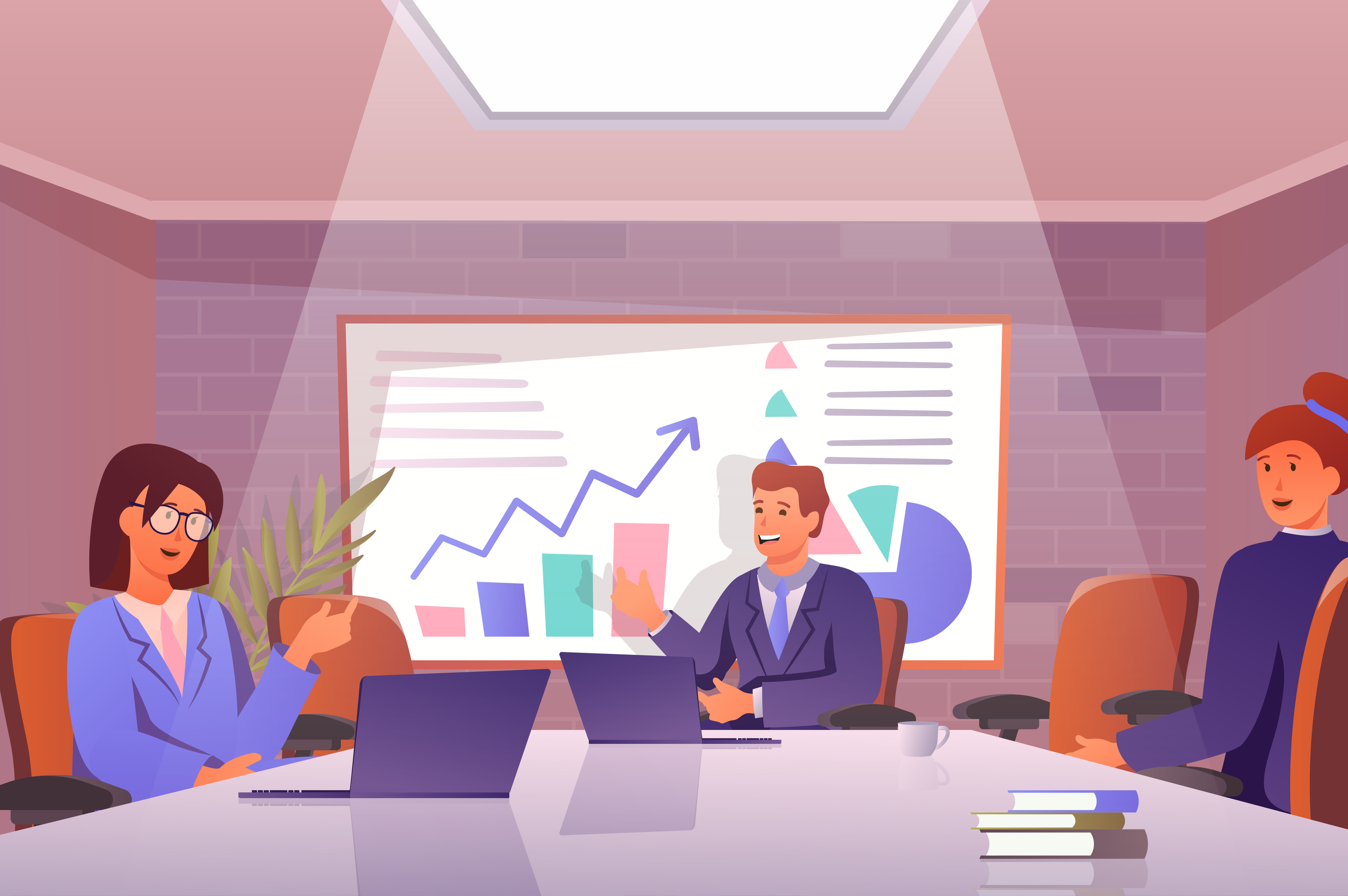 Work meeting businesspeople at office concept in flat cartoon design.  Collegues discuss work tasks while sitting at table. Business  communication. Vector illustration with people scene background 5283012  Vector Art at Vecteezy