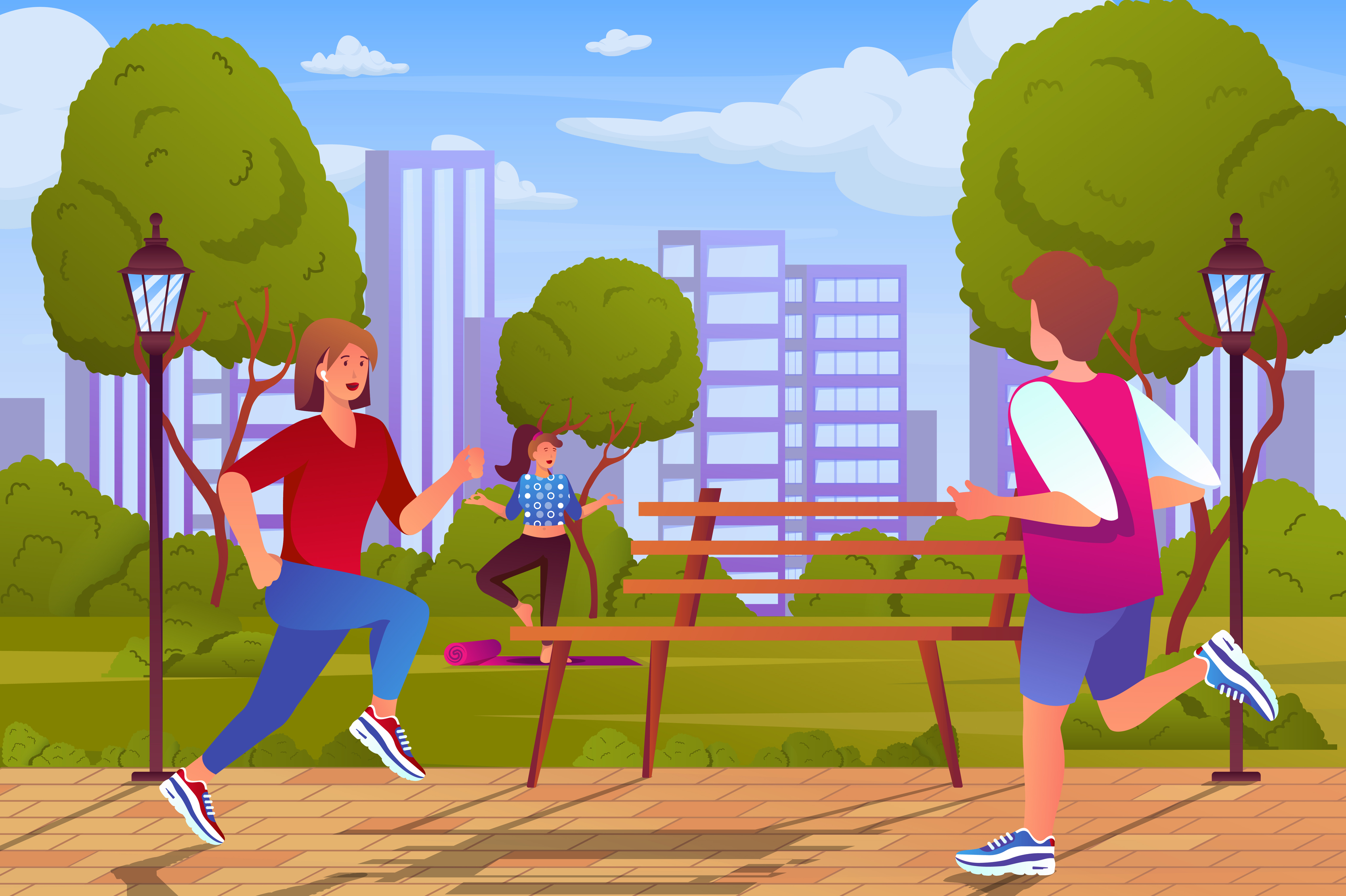 Outdoor workout concept in flat cartoon design. Men and women train in city park, run or do yoga asanas. Healthy lifestyle and sports activities. Vector illustration with people scene background 5283016 Vector Outdoor workout concept in flat cartoon design. Men and women train in city park, run or do yoga asanas. Healthy lifestyle and sports activities. Vector illustration with people scene background 5283016 Vector