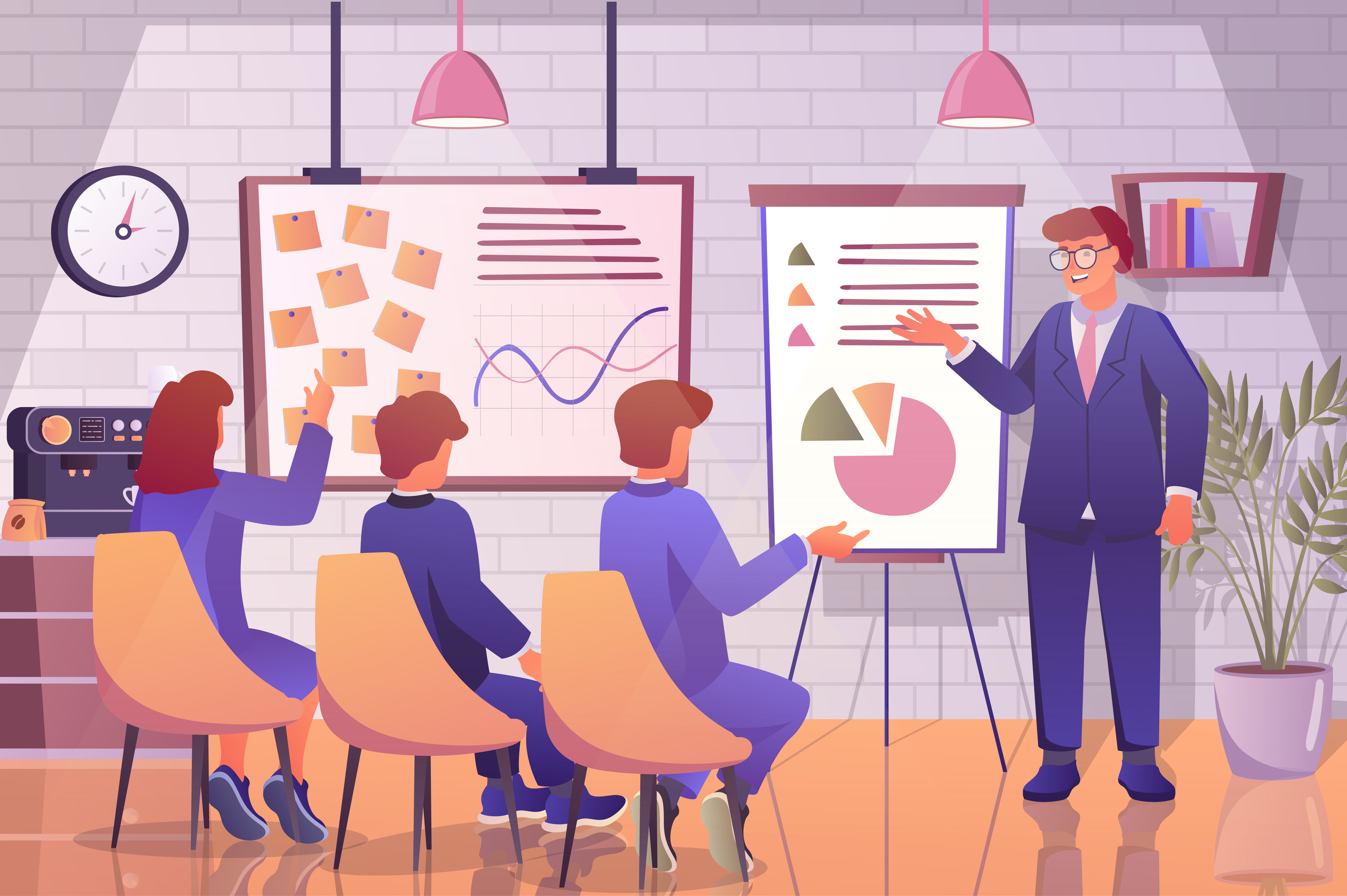 Business training concept in flat cartoon design. Coach making educational  lecture or master class, employees improve their professional qualities.  Vector illustration with people scene background 5283059 Vector Art at  Vecteezy