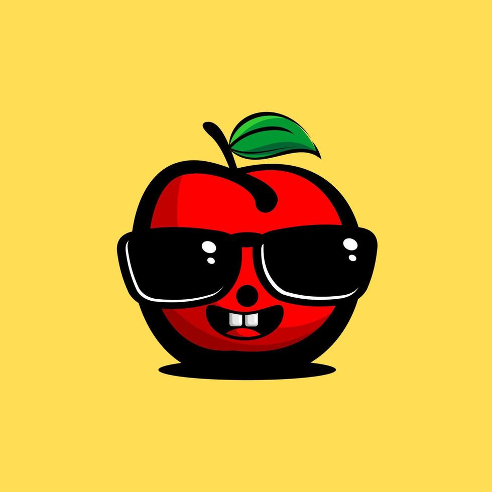 apple fruit cartoon illustration vector wearing sunglasses