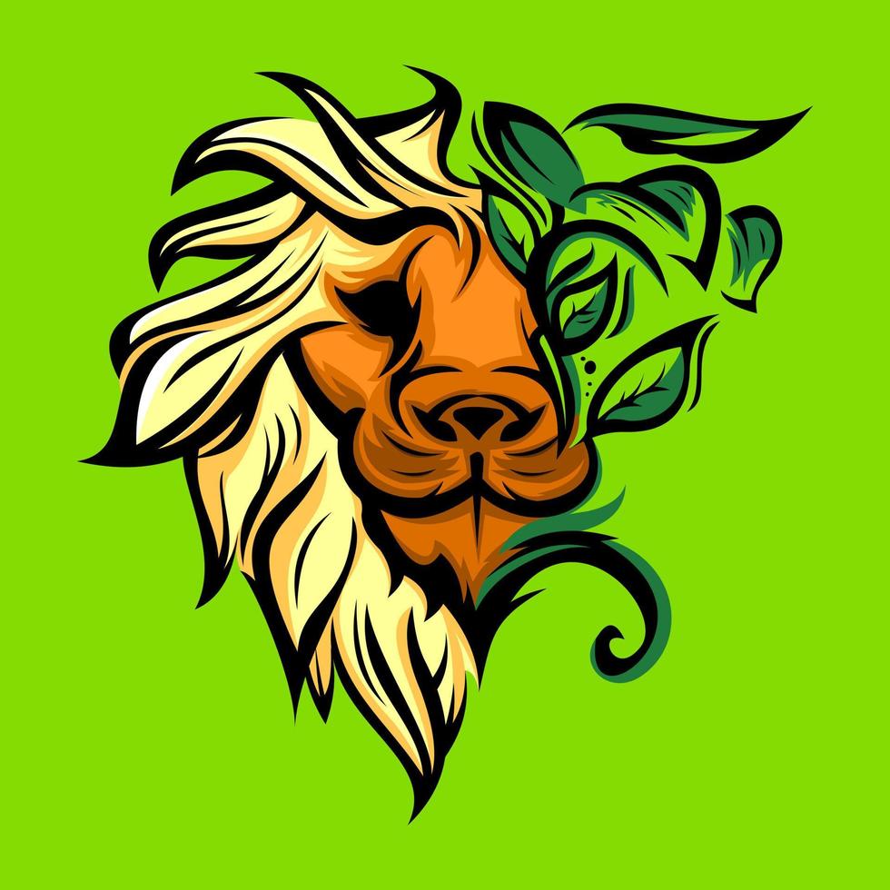 lion head and leaf concept vector