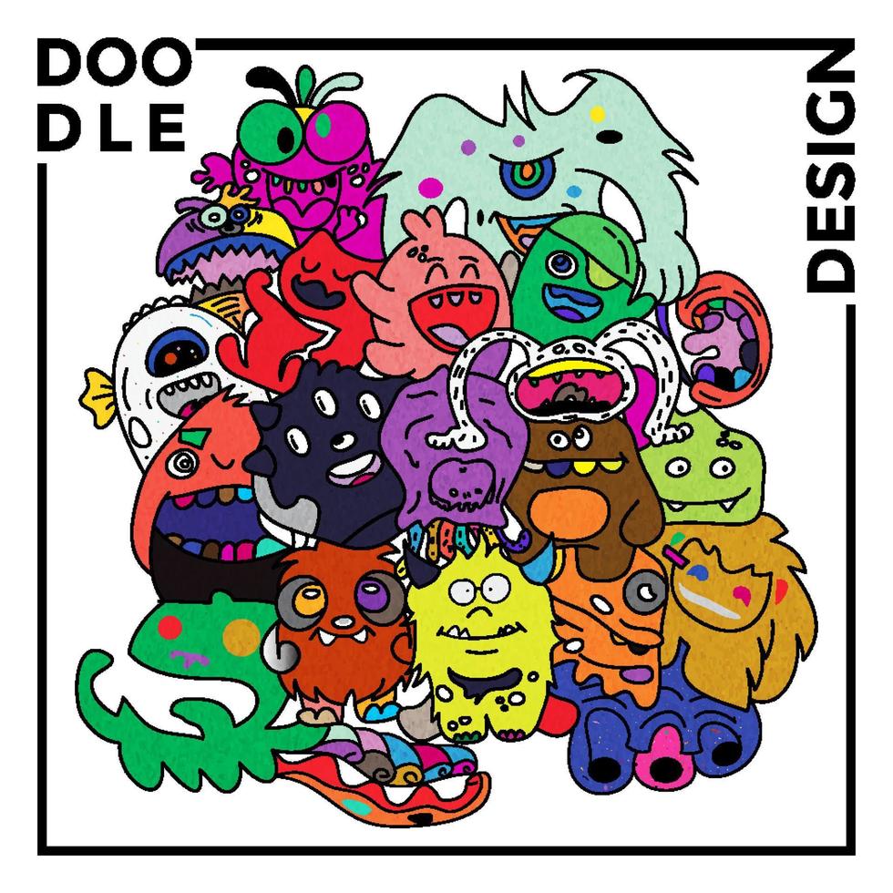 Colorful Funny Doodles Monsters vector