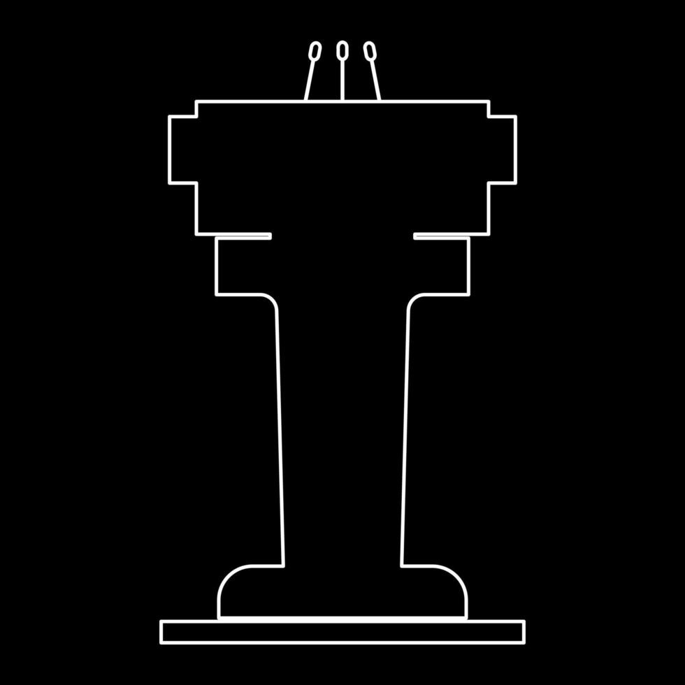 Rostrum with three microphone white outline icon vector