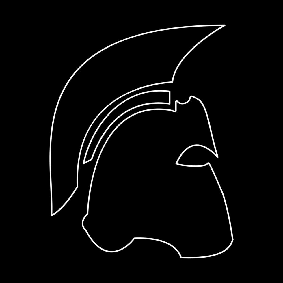Spartan helmet white outline icon vector